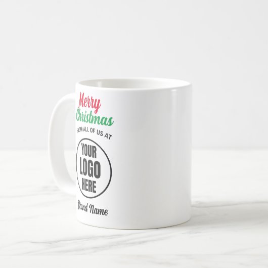 Weihnachtsgeschenk für Mitarbeiter mit Markenbezei Kaffeetasse (Vorderseite Links)