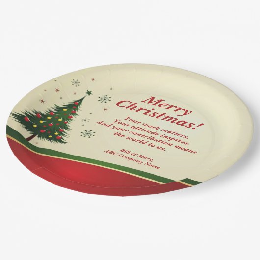 Weihnachtsgeschenk für Unternehmen oder Konzernnam Pappteller (Schrägansicht)