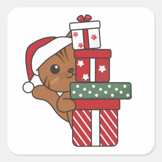 Weihnachtsgeschenk für Wintertiere Katzen Square S Quadratischer Aufkleber (Vorderseite)