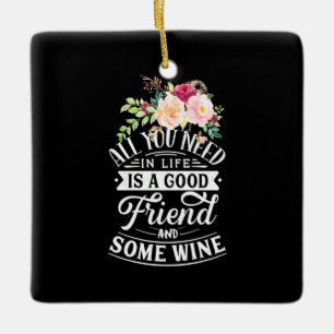 Weihnachtsgeschenk Guter Freund und etwas Wein Keramikornament