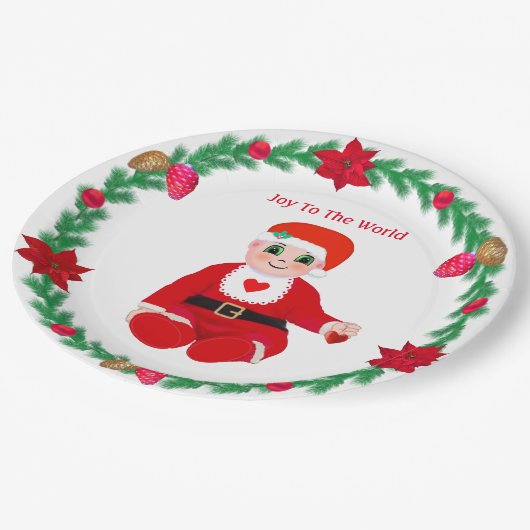 Weihnachtsgeschenk, Herz & Kiefer Pappteller (Schrägansicht)