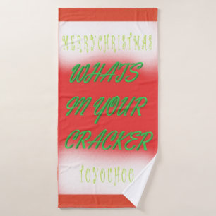 Weihnachtsgeschenk Idee grün rot weiß mit Text Badehandtuch