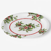 Weihnachtsgeschenk im Holly Retro-Stil Pappteller (Schrägansicht)
