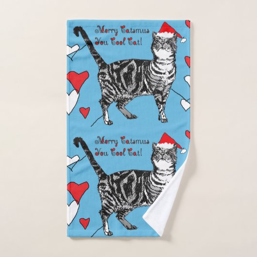 Weihnachtsgeschenk Katzen Coole Katzen Blaues Rote Badhandtuch Set (Handtuch)