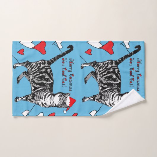 Weihnachtsgeschenk Katzen Coole Katzen Blaues Rote Badhandtuch Set (Handtuch)