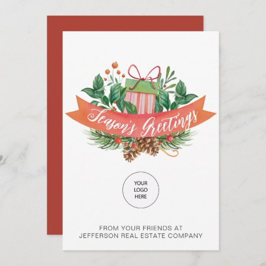 Weihnachtsgeschenk Kieferkruste Unternehmen Logo B Feiertagskarte (Vorne/Hinten)