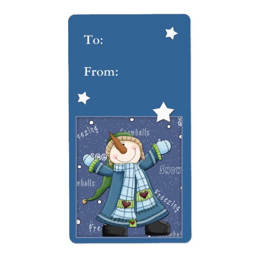 Weihnachtsgeschenk-Label mit Schneemann und Sterne (Vorne)