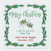 Weihnachtsgeschenk-Label Starfish Holly Quadratischer Aufkleber (Vorderseite)
