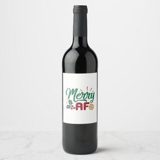 Weihnachtsgeschenk | Merry AF Cool Sassy Weinetikett (Vorderseite)
