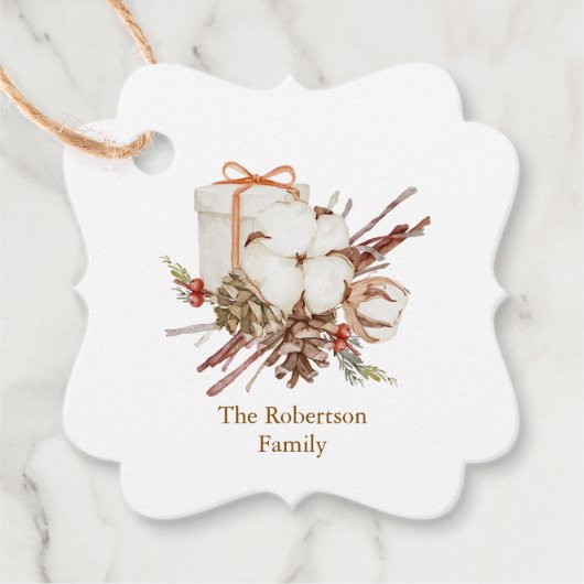 Weihnachtsgeschenk mit Cotton Bouquet Geschenkanhänger (Vorderseite)