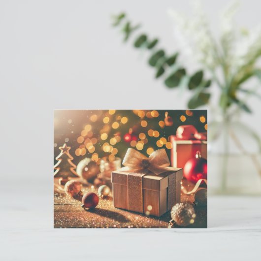 Weihnachtsgeschenk mit Geschenken Feiertagskarte (Stehend Vorderseite)