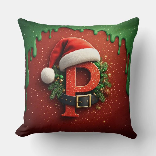 Weihnachtsgeschenk Monogramm P mit Santa Hut Kissen (Vorderseite)
