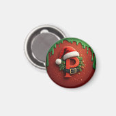 Weihnachtsgeschenk Monogramm P mit Santa Hut Magnet (Vorderseite/Rückseite)