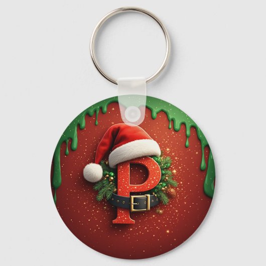 Weihnachtsgeschenk Monogramm P mit Santa Hut Schlüsselanhänger (Vorderseite)