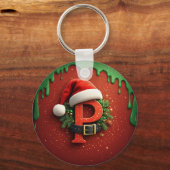 Weihnachtsgeschenk Monogramm P mit Santa Hut Schlüsselanhänger (Rückseite)