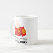 Weihnachtsgeschenk niedlicher Cartoon Ente in rote Kaffeetasse (Vorderseite Links)