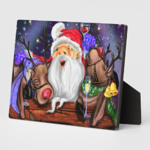 Weihnachtsgeschenk-Plakette Santa und Rentiere Spa Fotoplatte