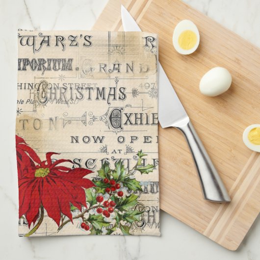 Weihnachtsgeschenk Poinsetias Holly Küchentuch (Viertel Falte)