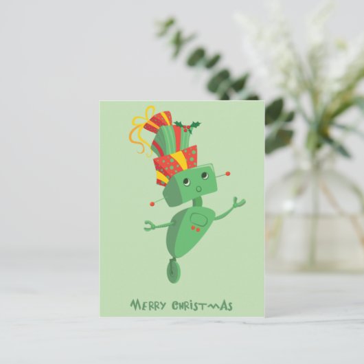 Weihnachtsgeschenk-Roboter Feiertagspostkarte (Stehend Vorderseite)