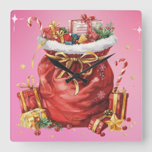 Weihnachtsgeschenk Sack mit Geschenken Quadratische Wanduhr