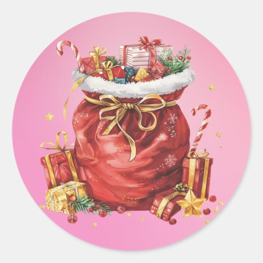 Weihnachtsgeschenk Sack mit Geschenken Runder Aufkleber (Vorderseite)