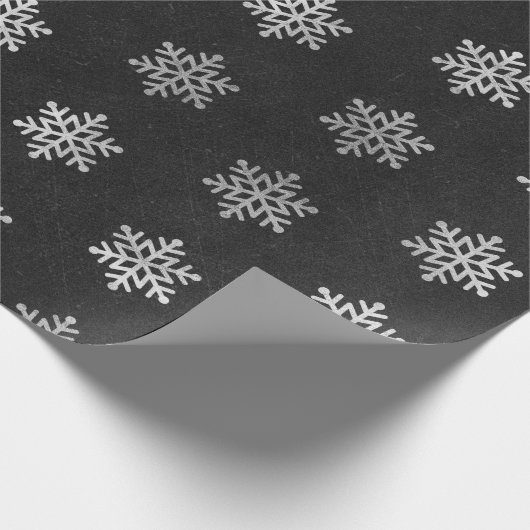 Weihnachtsgeschenk Schneeflocken Schwarzes Silber Geschenkpapier (Ecke)