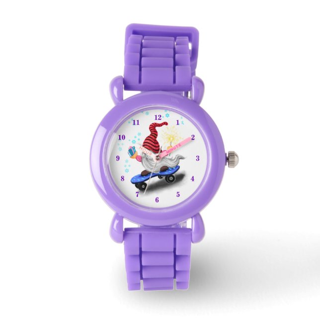Weihnachtsgeschenk Skater Gnome mit Geschenken Armbanduhr (Vorderseite)