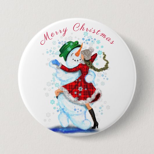 Weihnachtsgeschenk Snowman und Girl Dance Button (Vorderseite)