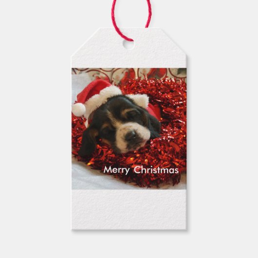Weihnachtsgeschenk-Tag Basset Hund Geschenkanhänger (Vorderseite)