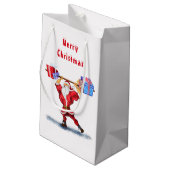 Weihnachtsgeschenk Tag Bodybuilder Santa mit Gesch Kleine Geschenktüte (Rückseite Schrägansicht)
