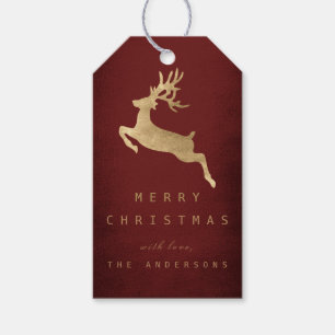 Weihnachtsgeschenk Tag Burgunde Gold Reniadeer Geschenkanhänger