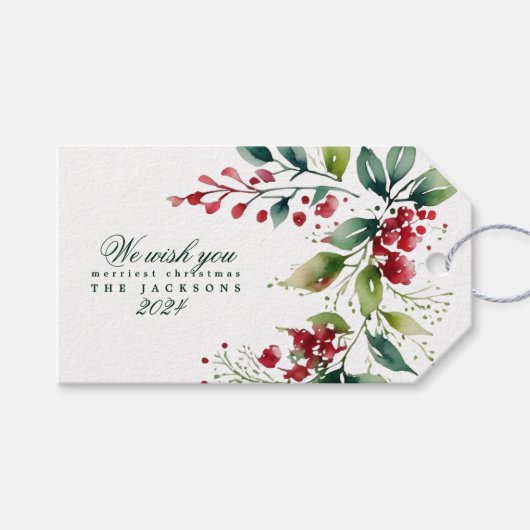 Weihnachtsgeschenk-Tag Floral Aquarelltafel Geschenkanhänger (Vorderseite (Horizontal))