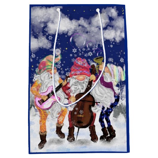 Weihnachtsgeschenk Tag Happy Gnome Music Band Mittlere Geschenktüte (Vorderseite)