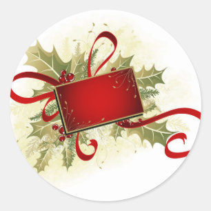 Weihnachtsgeschenk Tag mit Holly Runder Aufkleber