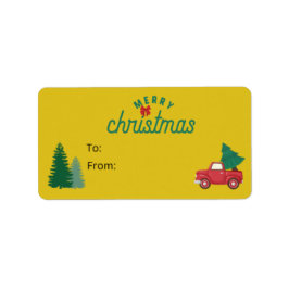 Weihnachtsgeschenk Tag Roter Lkw und Weihnachtsbäu Adressaufkleber