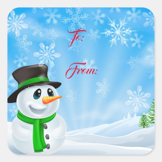 Weihnachtsgeschenk Tag Sticker-Snowman Quadratischer Aufkleber (Vorderseite)