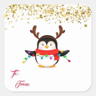 Weihnachtsgeschenk-Tag Stickers-Penguin Quadratischer Aufkleber