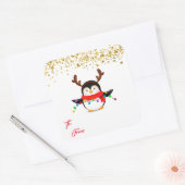 Weihnachtsgeschenk-Tag Stickers-Penguin Quadratischer Aufkleber (Umschlag)