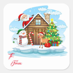 Weihnachtsgeschenk-Tag Stickers-Santa & Gang Quadratischer Aufkleber