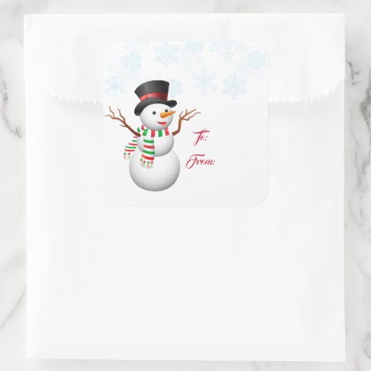 Weihnachtsgeschenk Tag Stickers-Snowman Quadratischer Aufkleber (Tasche)