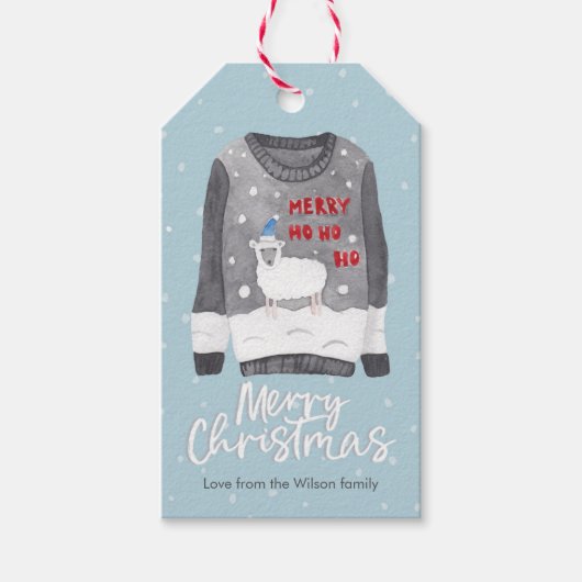 Weihnachtsgeschenk-Tags - hässliche Pullover-Schaf Geschenkanhänger (Vorderseite)
