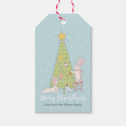 Weihnachtsgeschenk-Tags niedlichen bunnies zieren Geschenkanhänger (Vorderseite)