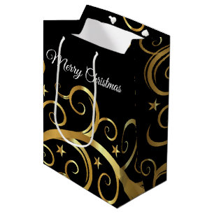 Weihnachtsgeschenk Tasche Majestic Wirbel Black Mittlere Geschenktüte