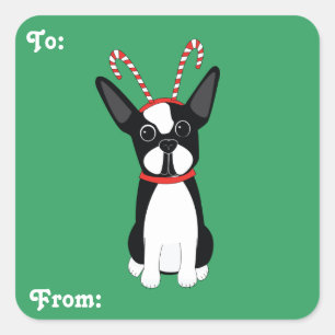 Weihnachtsgeschenk-Umbau-Aufkleber Bostons Terrier Quadratischer Aufkleber