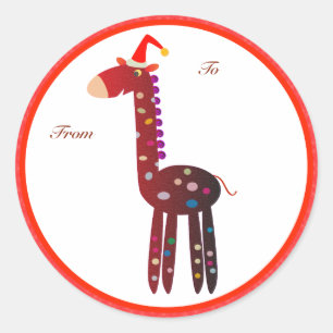 Weihnachtsgeschenk-Umbauten: Rote Giraffe Runder Aufkleber