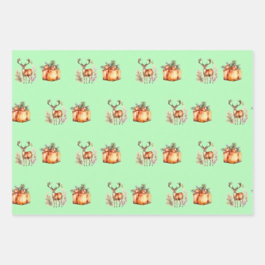 Weihnachtsgeschenk und Hirsch Geschenkpapier Set (Vorderseite)