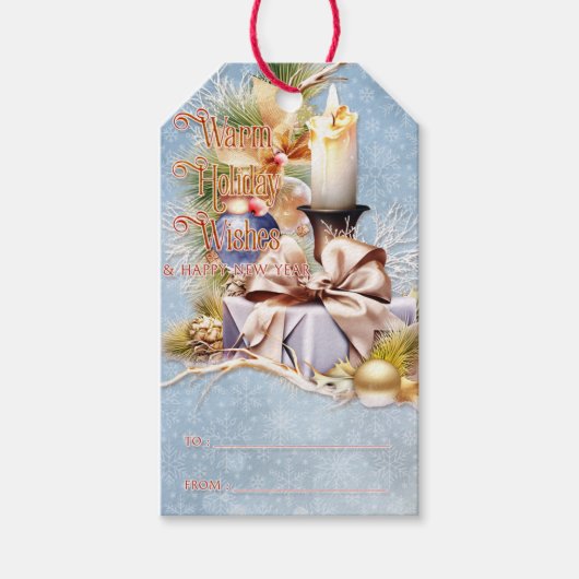 Weihnachtsgeschenk und Kerzenschein Warme Ferien W Geschenkanhänger (Vorderseite)