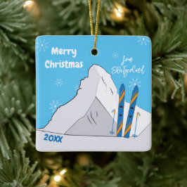 Weihnachtsgeschenk und Ski Souvenir Keramikornament