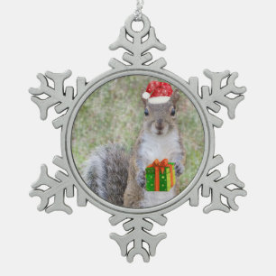 Weihnachtsgeschenk vom Eichhörnchen Schneeflocken Zinn-Ornament