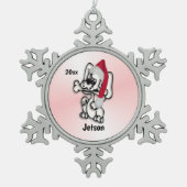 Weihnachtsgeschenk Welpenhund Personalisiert Schneeflocken Zinn-Ornament (Vorderseite)